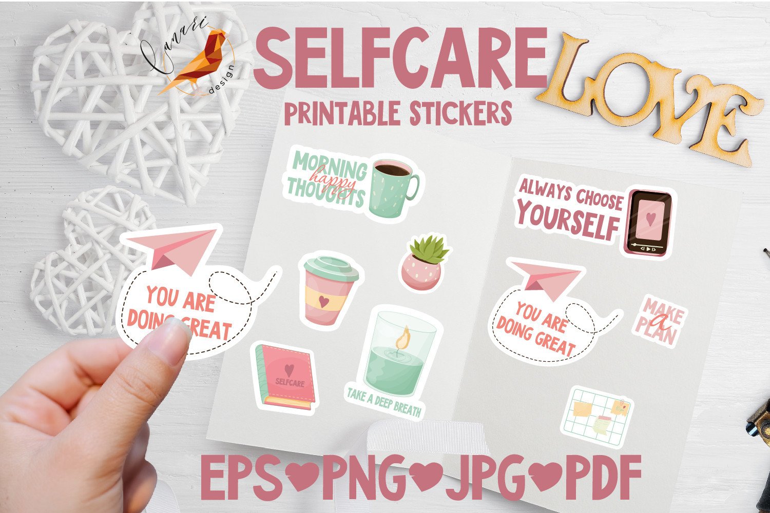 Self Care Planner Stickers: Self Care Printable Stickers: PNG, PDF, EPS