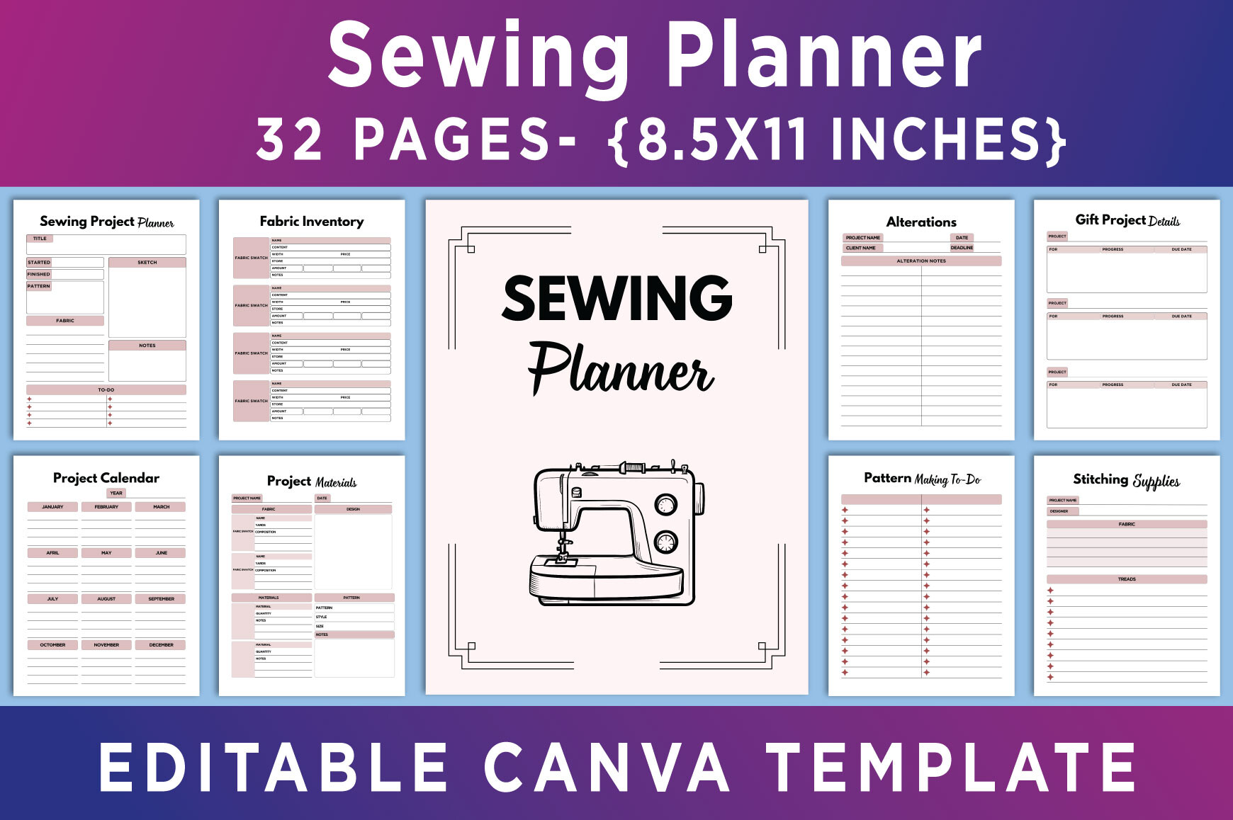 Sewing Planner: Broad Sewing Planner with Canva Editing and Inventory Pages original product preview