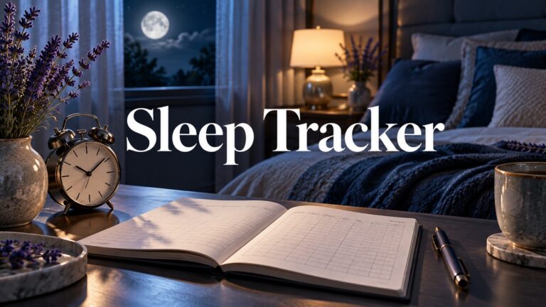 Sleep Tracker cover with realistic journal and themed objects