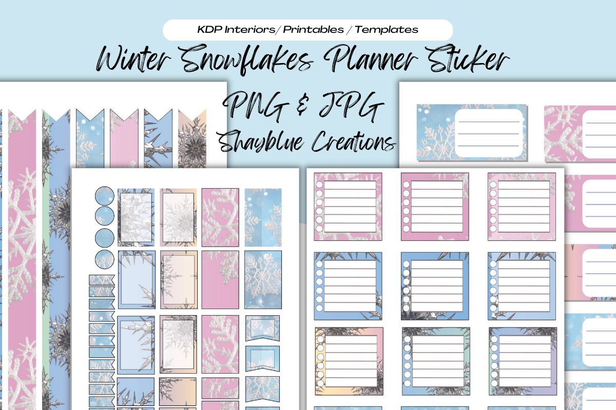 Snowflake Stickers: Pastel Winter Planner Boxes and Decorative Sheets original product preview