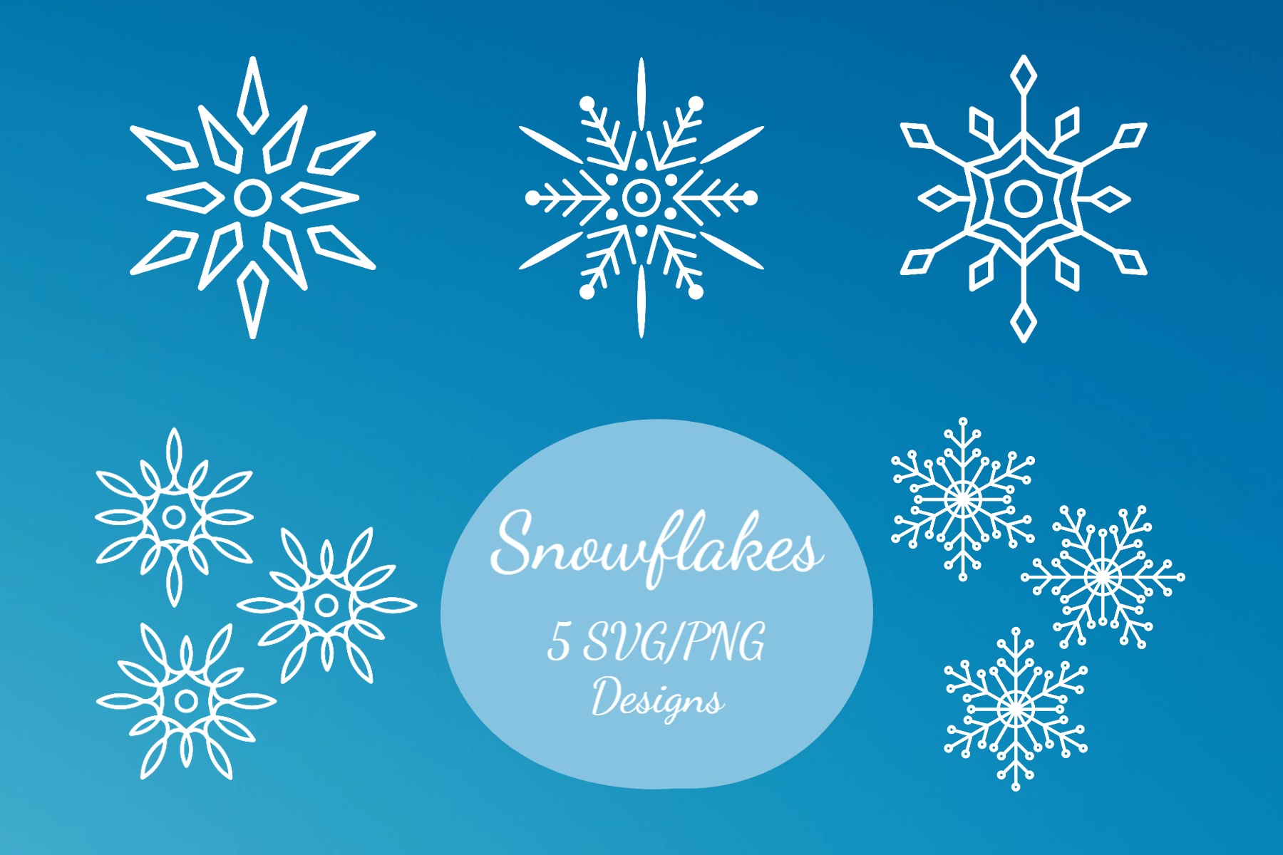 Snowflake Stickers: Five White Snowflakes as Transparent PNGs and SVGs original product preview