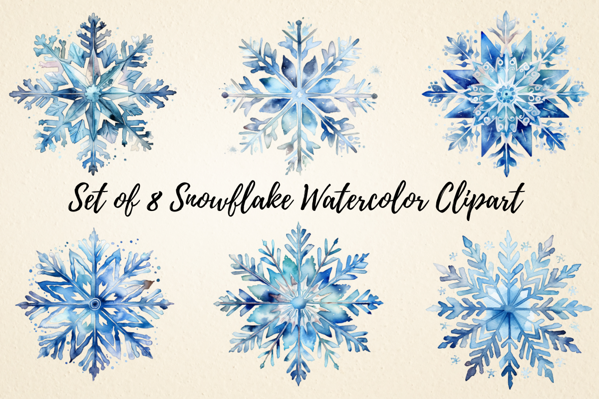 Snowflake Stickers: Eight Blue Watercolor Snowflakes for Small Coordinated Sets original product preview