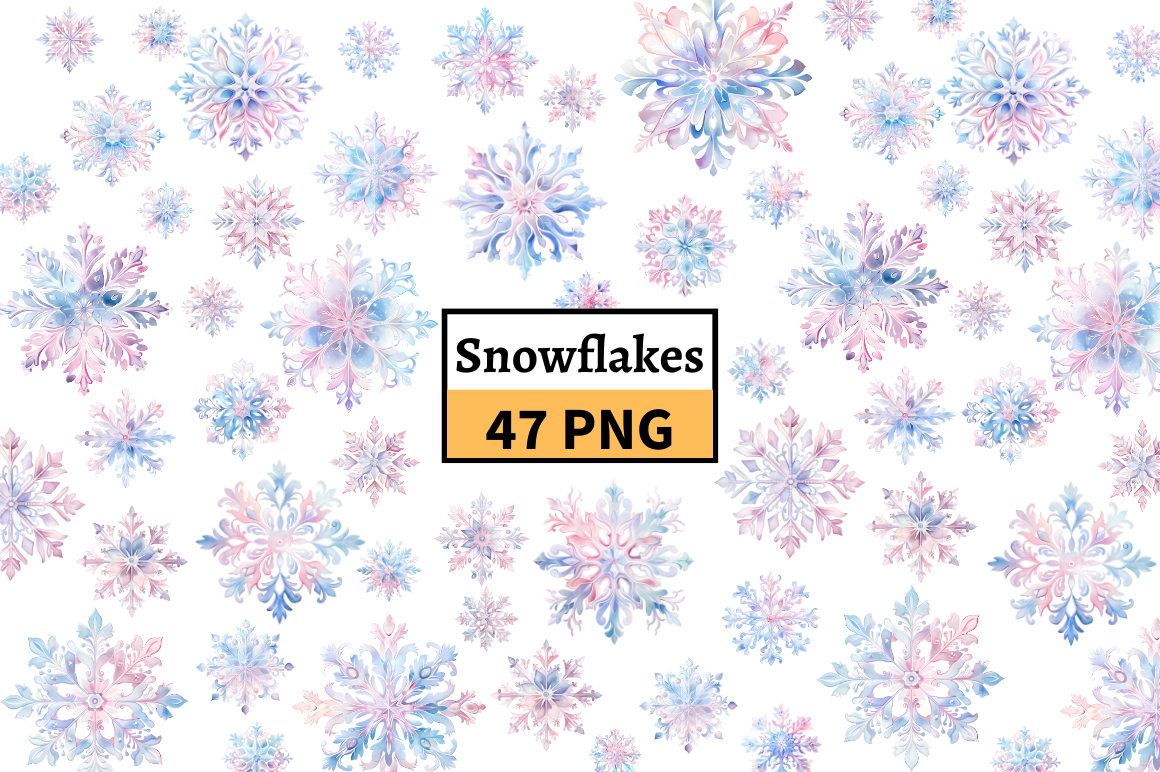 Snowflake Stickers: Forty-Seven Pastel PNGs for Gentle Winter Color original product preview