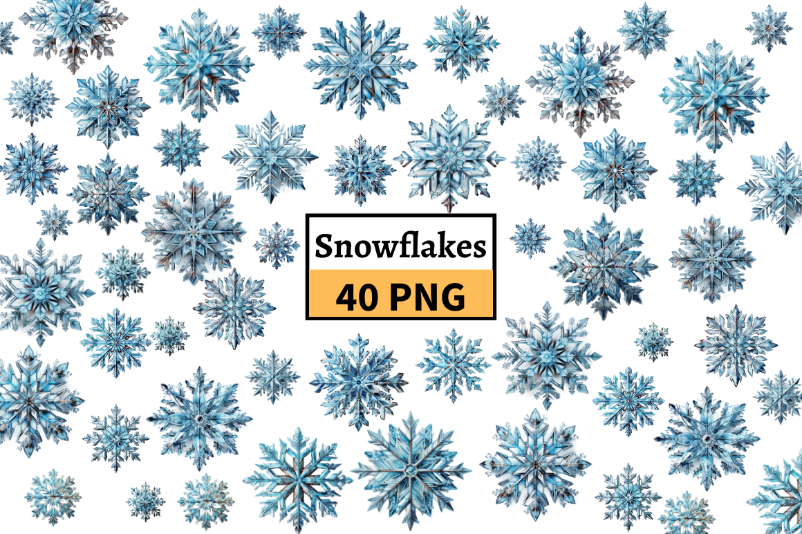 Snowflake Stickers: Forty Crystal-Inspired PNGs in Deeper Winter Tones original product preview
