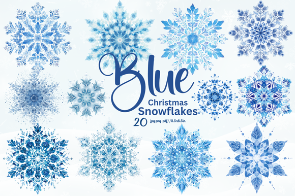 Snowflake Stickers: A Blue Collection with Twenty Transparent PNGs Listed original product preview