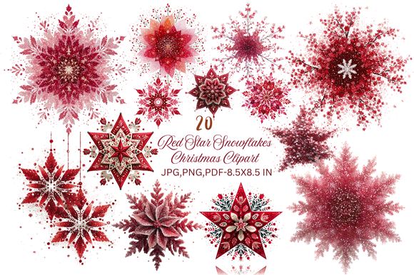 Snowflake Stickers: Red Star-Shaped Snowflakes for a Warmer Holiday Palette original product preview