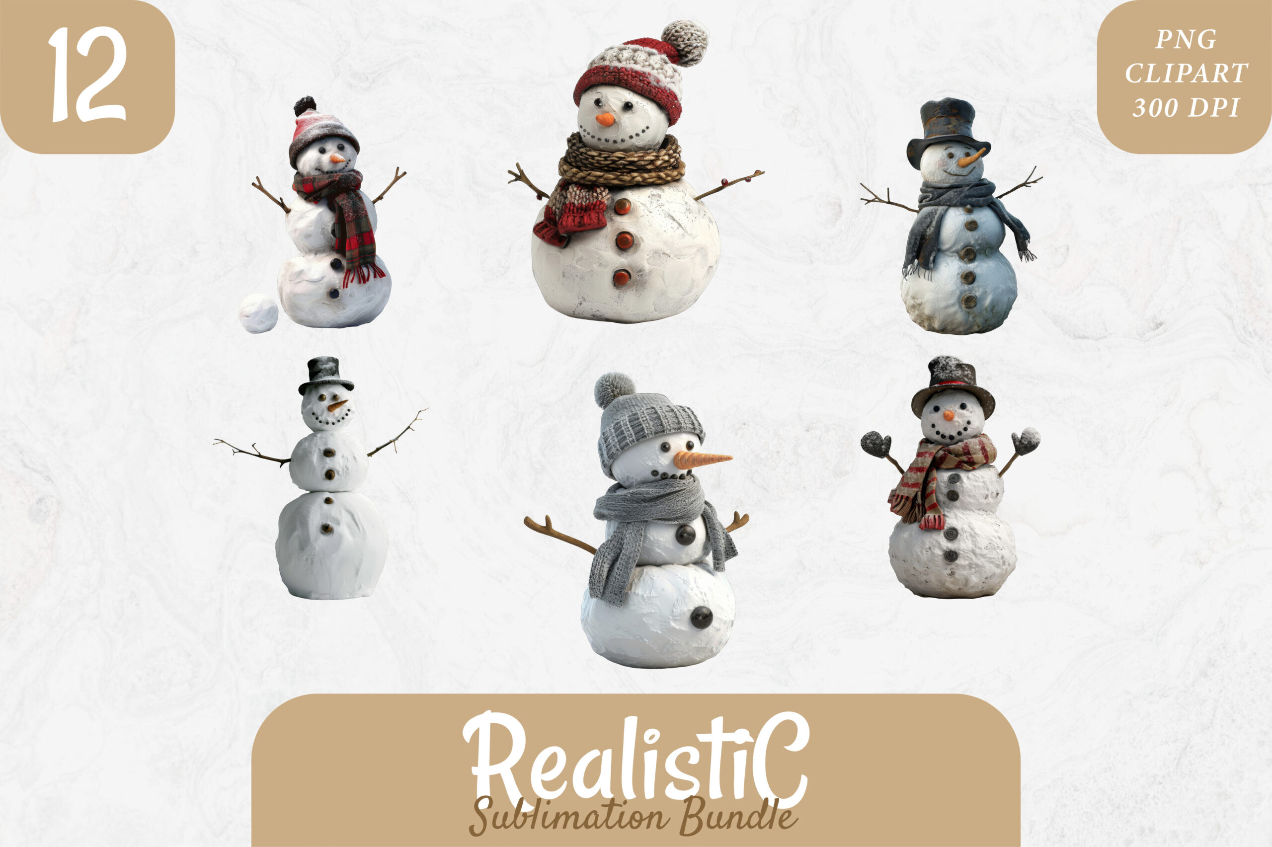 Snowman Stickers: Realistic Snowman Characters in a Twelve-Image Bundle original product preview