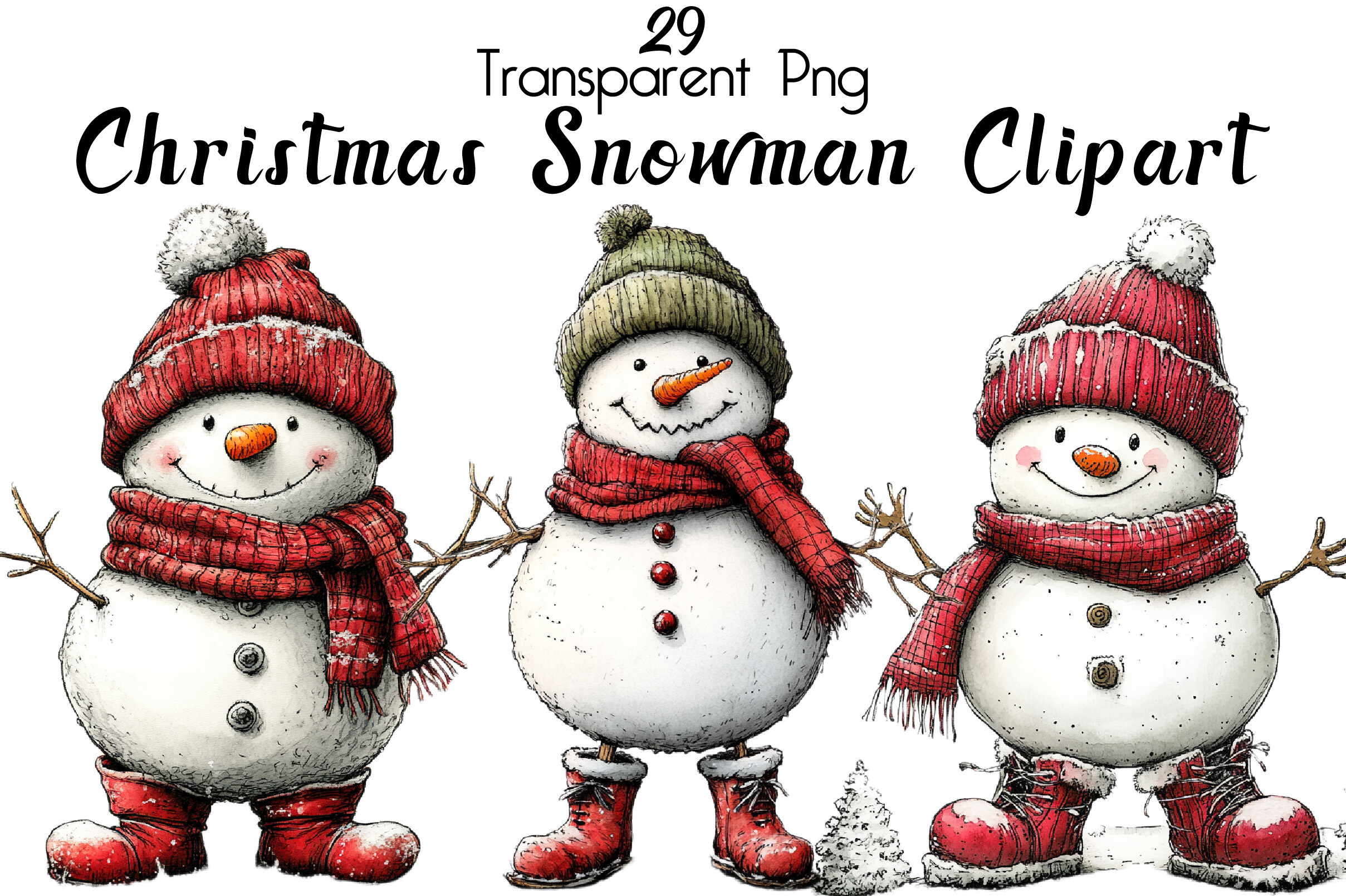 Snowman Stickers: Knitted-Hat Snowman Characters with Red and Green Accents original product preview