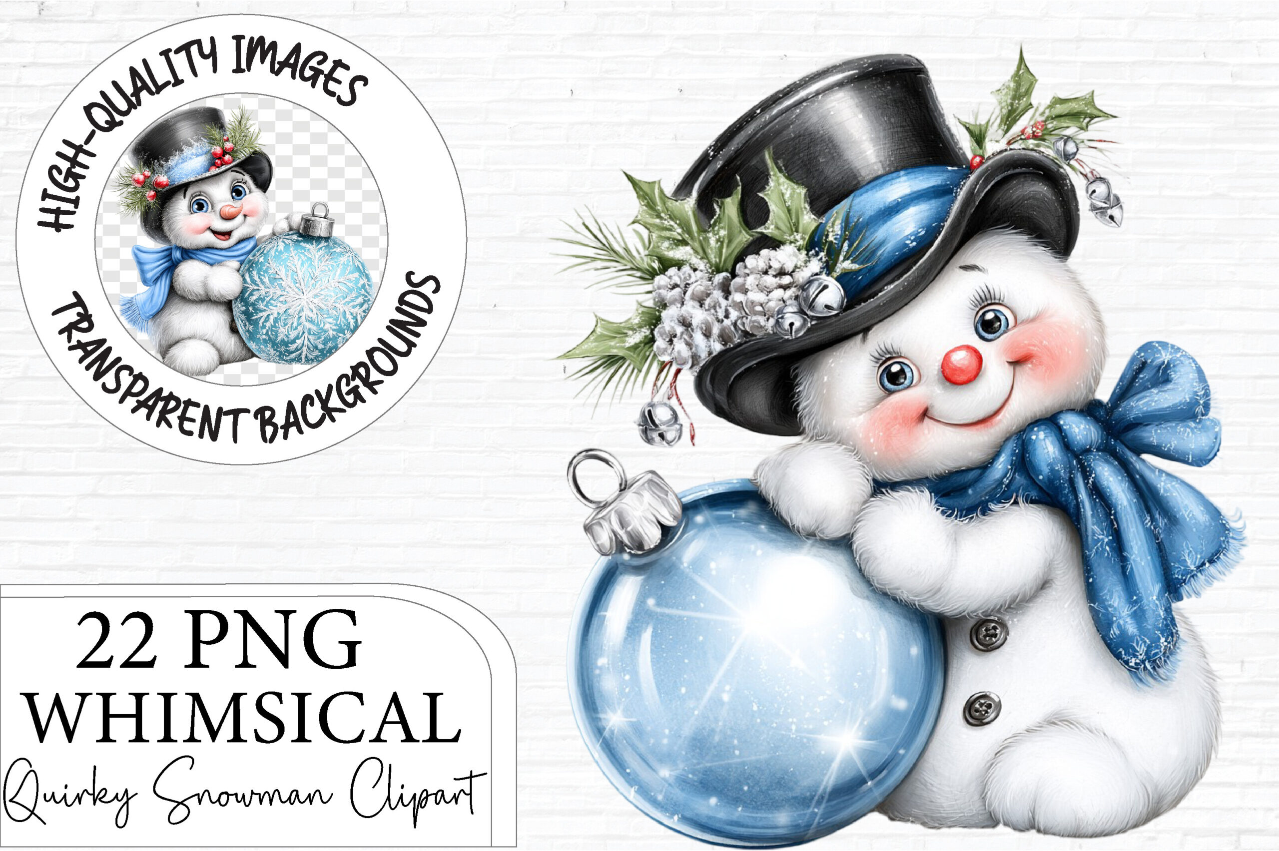 Snowman Stickers: Blue Snowmen with Ornaments and Icy Winter Details original product preview