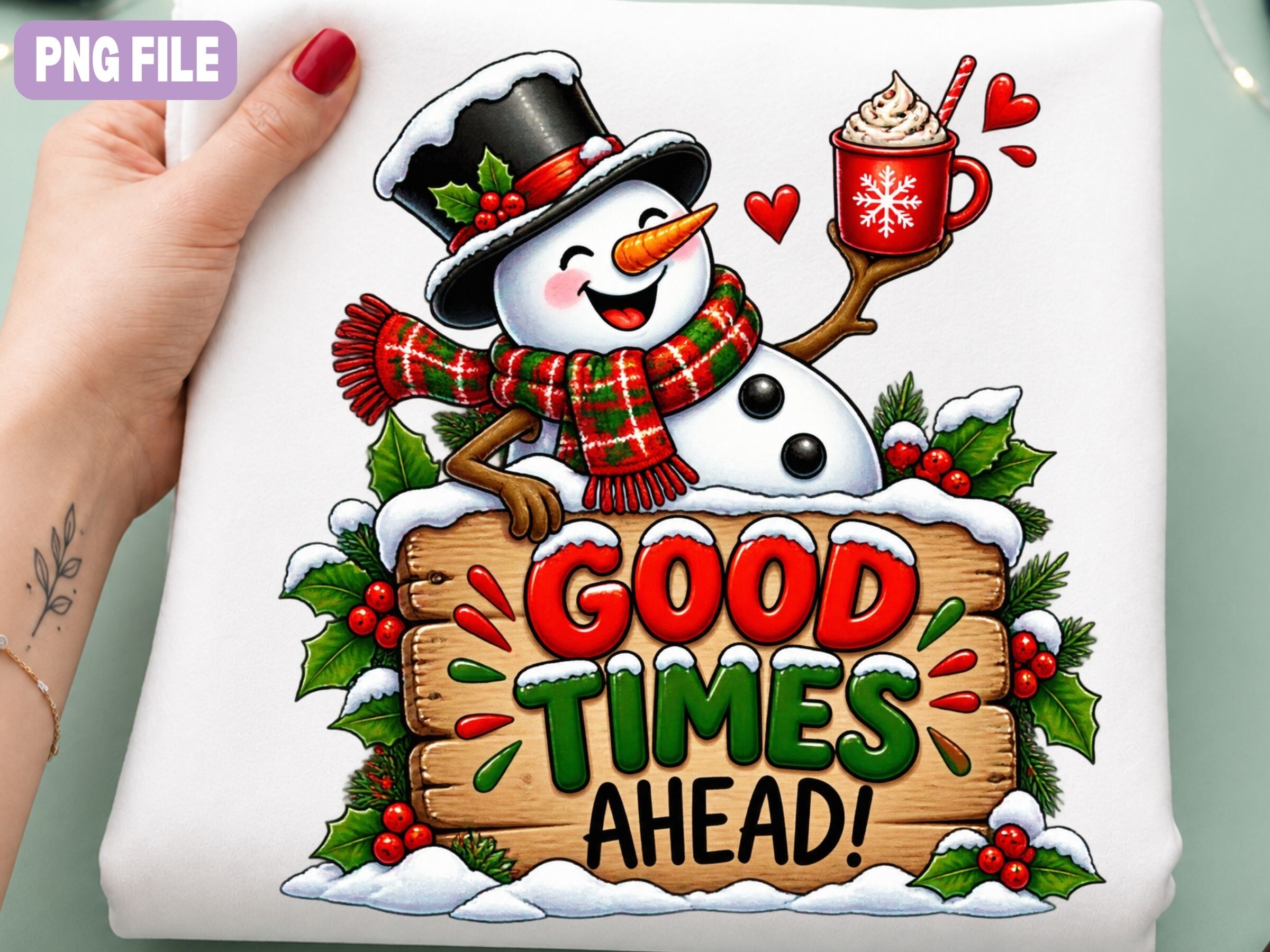 Snowman Stickers: Good Times Ahead Snowman with Cocoa and a Sign original product preview