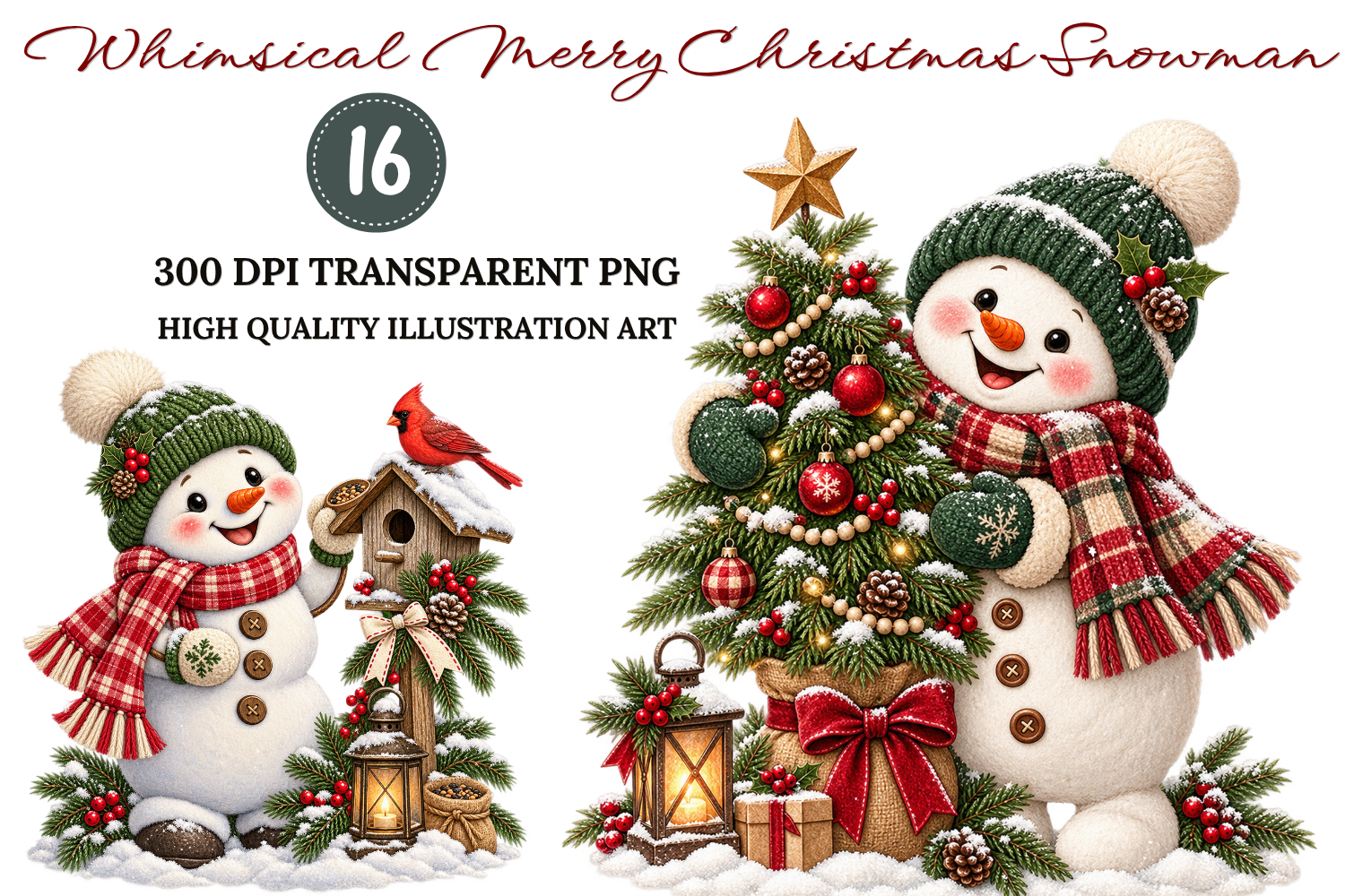 Snowman Stickers: Tree and Birdhouse Snowmen in a Festive Scene Bundle original product preview