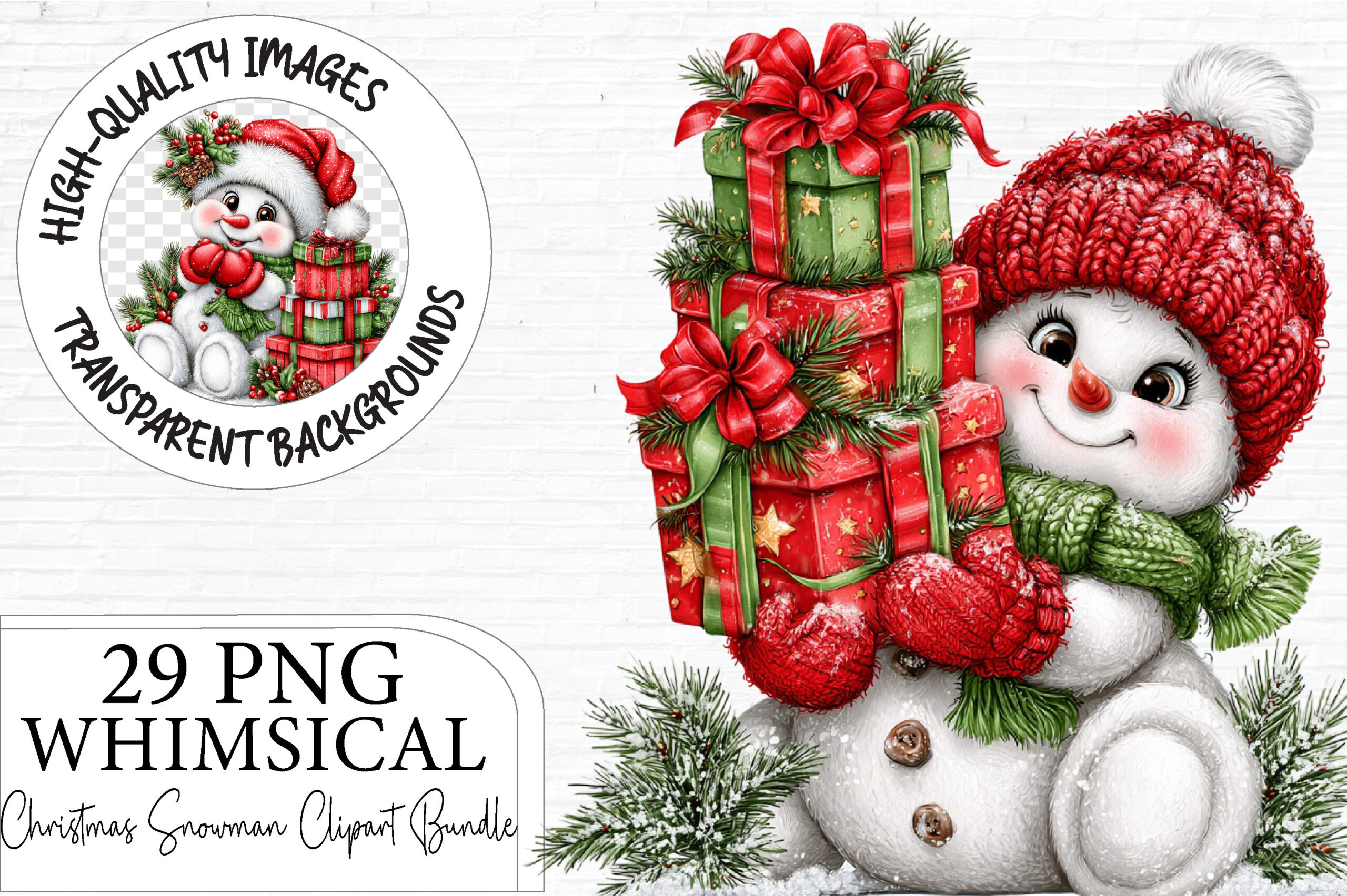 Snowman Stickers: Red-and-Green Snowmen with Gifts and Holiday Accessories original product preview