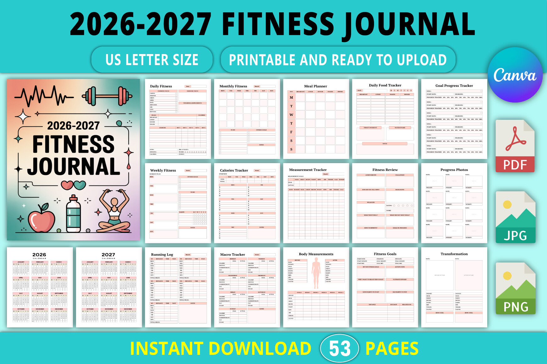 Step Tracker: Two Step Pages in a 2026–2027 Canva Fitness Journal original product preview