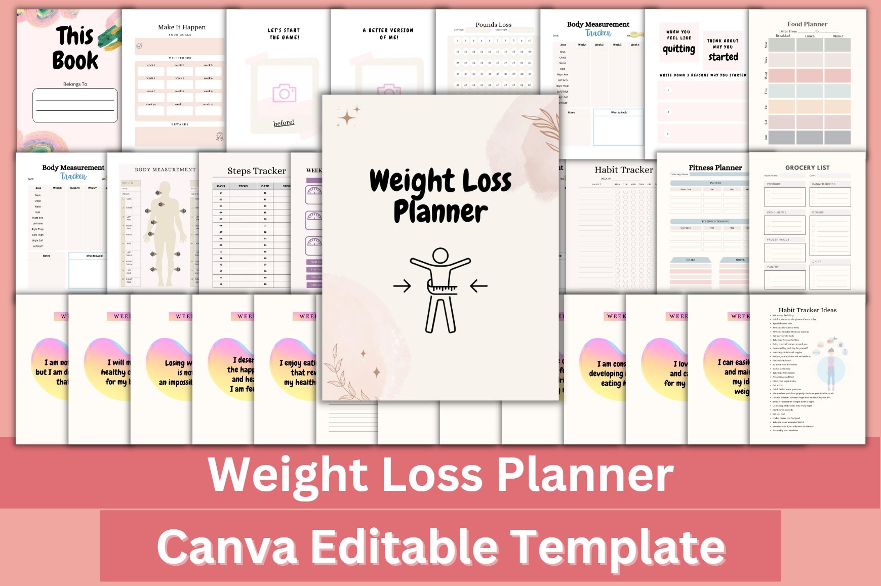 Step Tracker: Letter-Size Canva Step Tracker in a Wellness Bundle original product preview