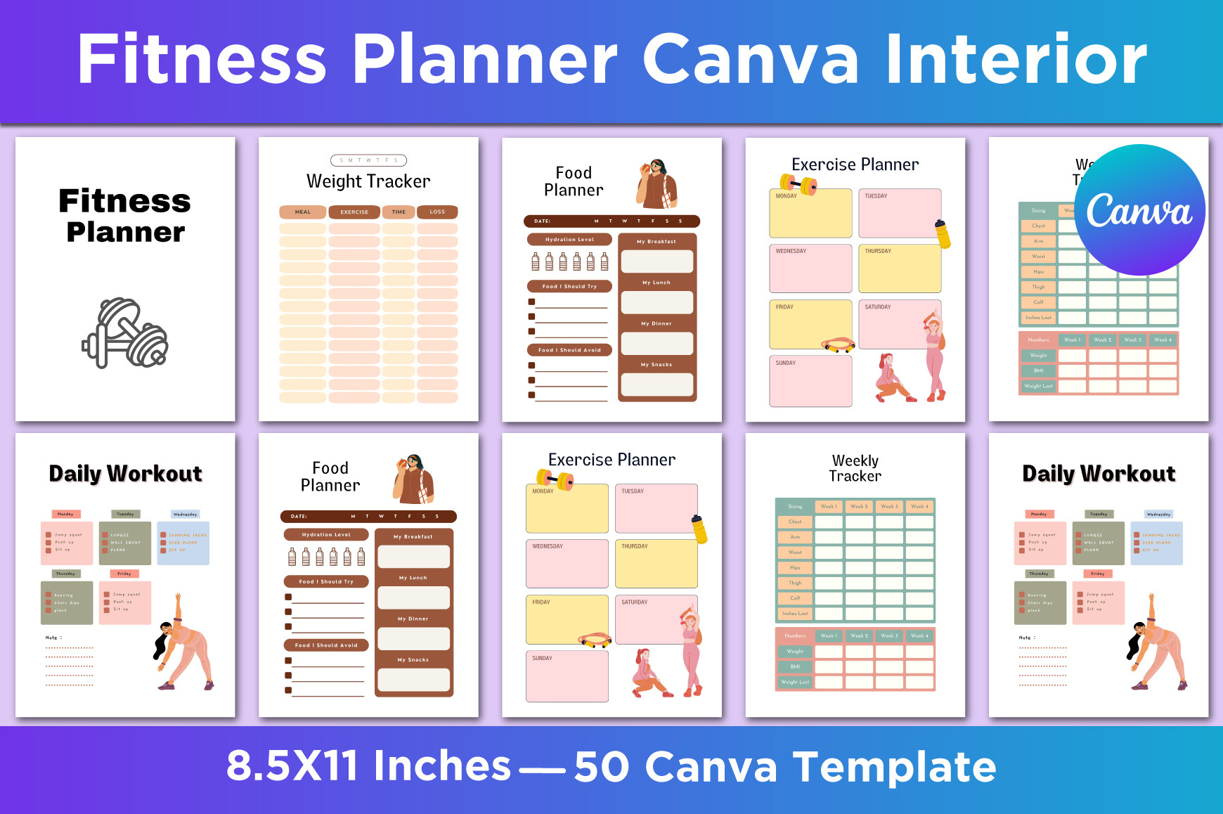 Step Tracker: Step Tracking in a Fifty-Template Canva Fitness Collection original product preview