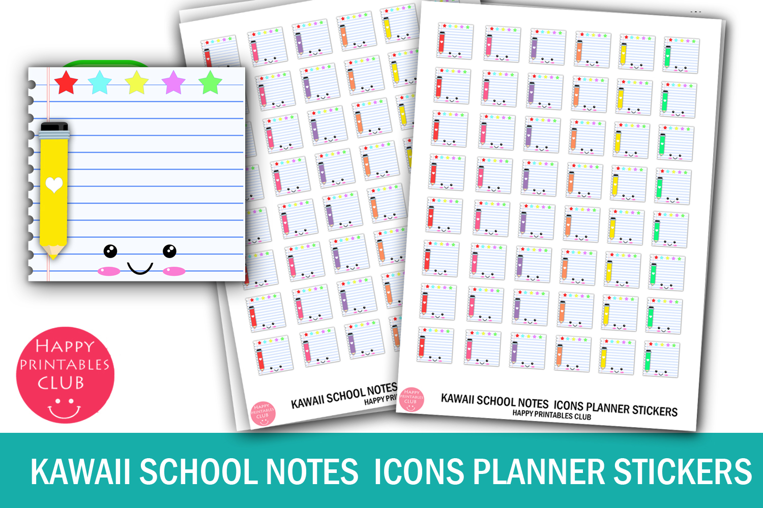 Student Planner Stickers: Kawaii School Notes Icon Planner Sticker
