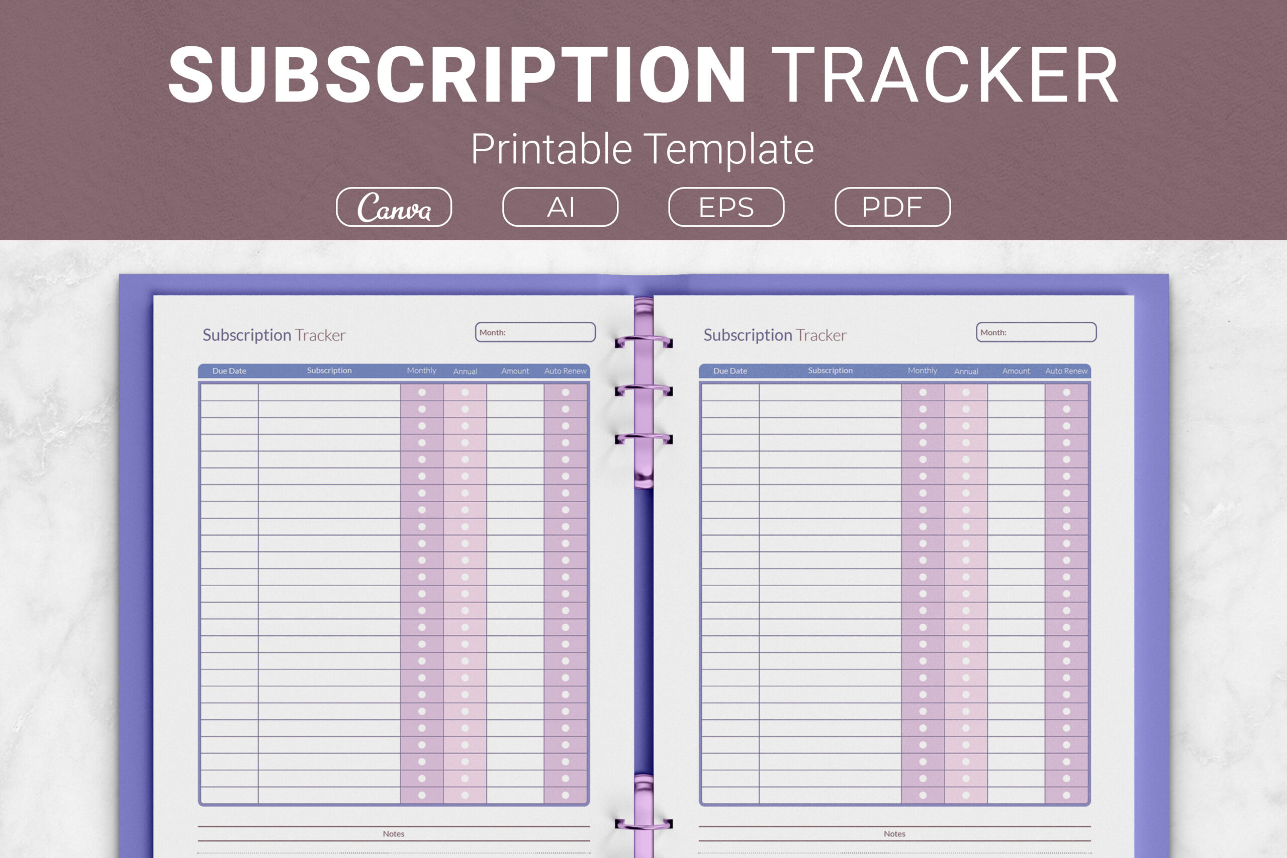 Subscription Tracker — Subscription Tracker Printable Template