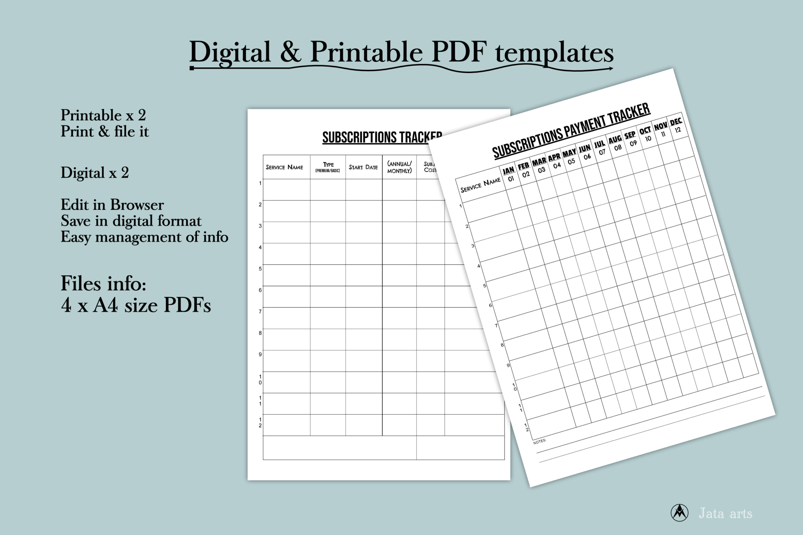 Subscription Tracker — Subscriptions Tracker A4 Template 