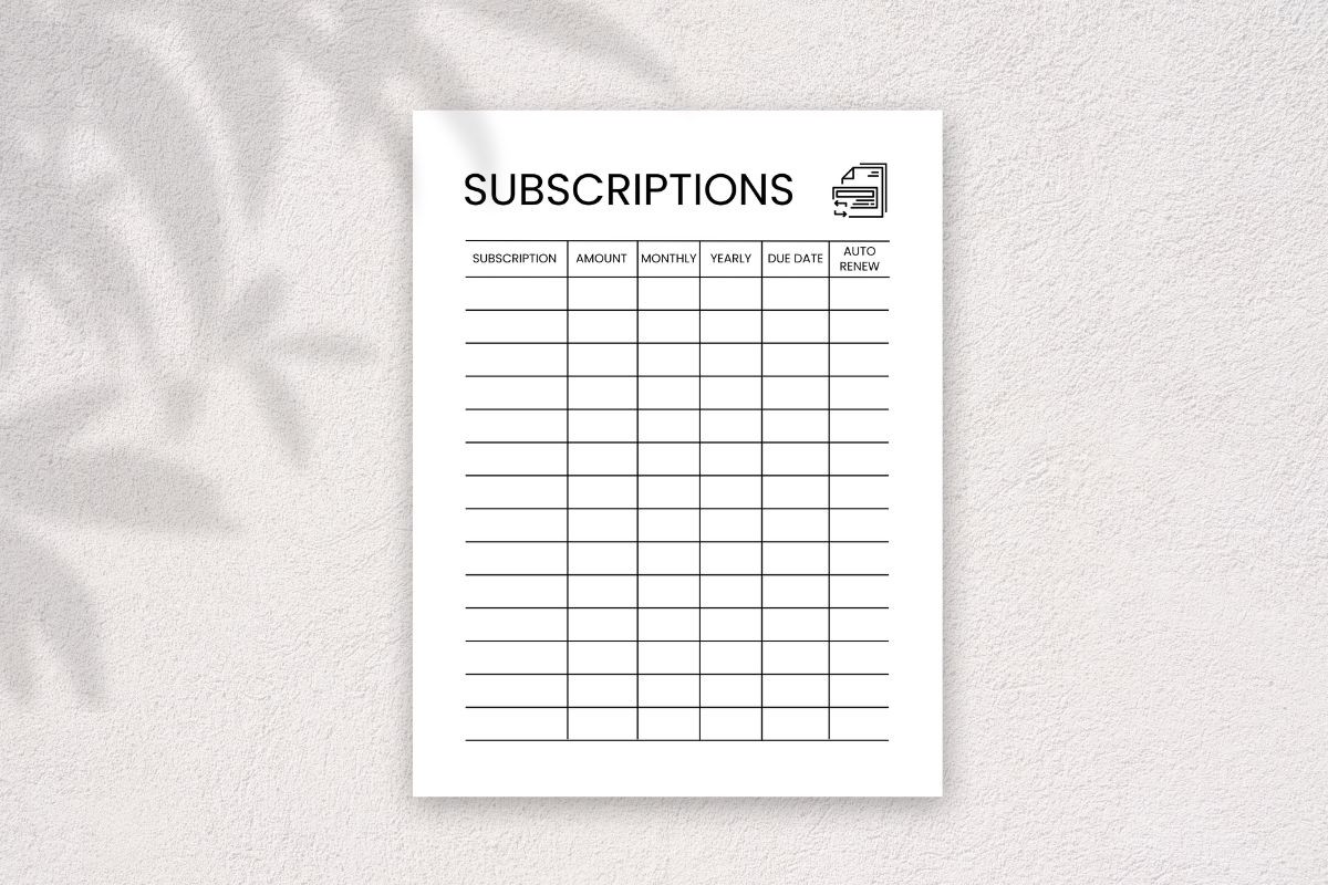 Subscription Tracker — Subscription Tracker Printable