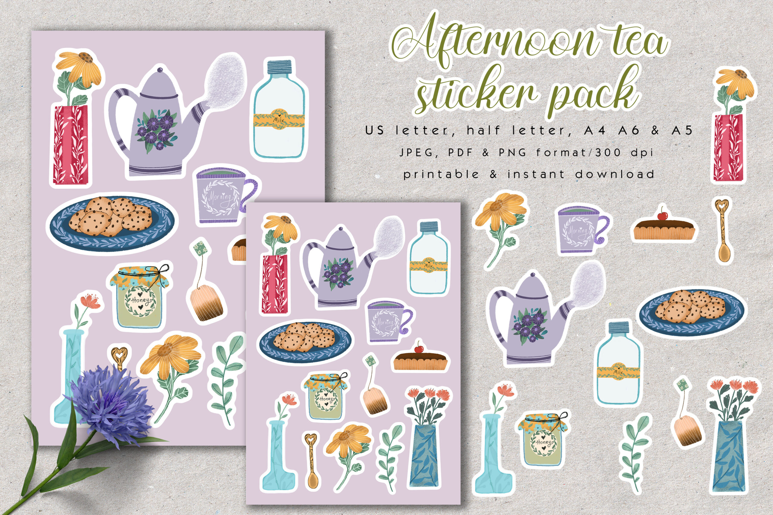 Tea Planner Stickers: Thirteen Afternoon Tea Illustrations with Five Sheet Sizes original product preview