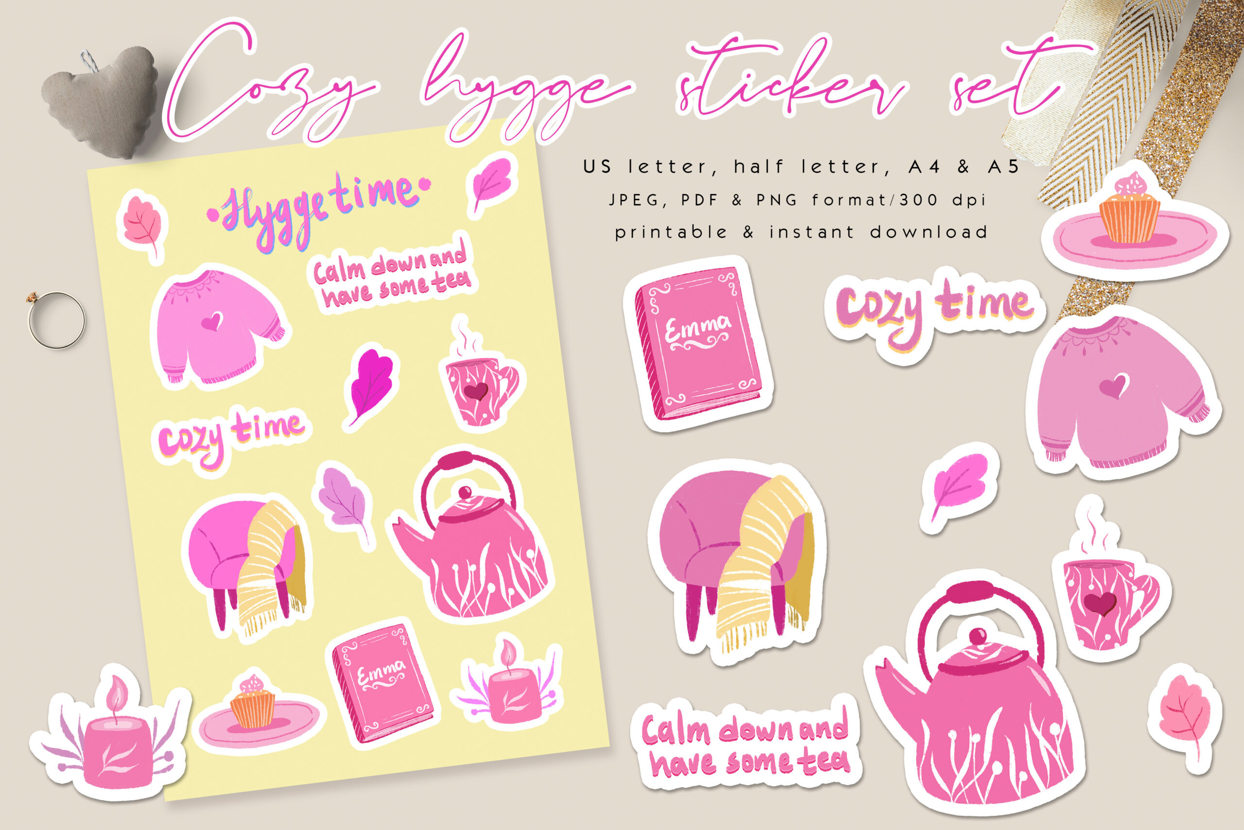 Tea Planner Stickers: Fourteen Cozy Reading and Tea Motifs with Printable Sheets original product preview