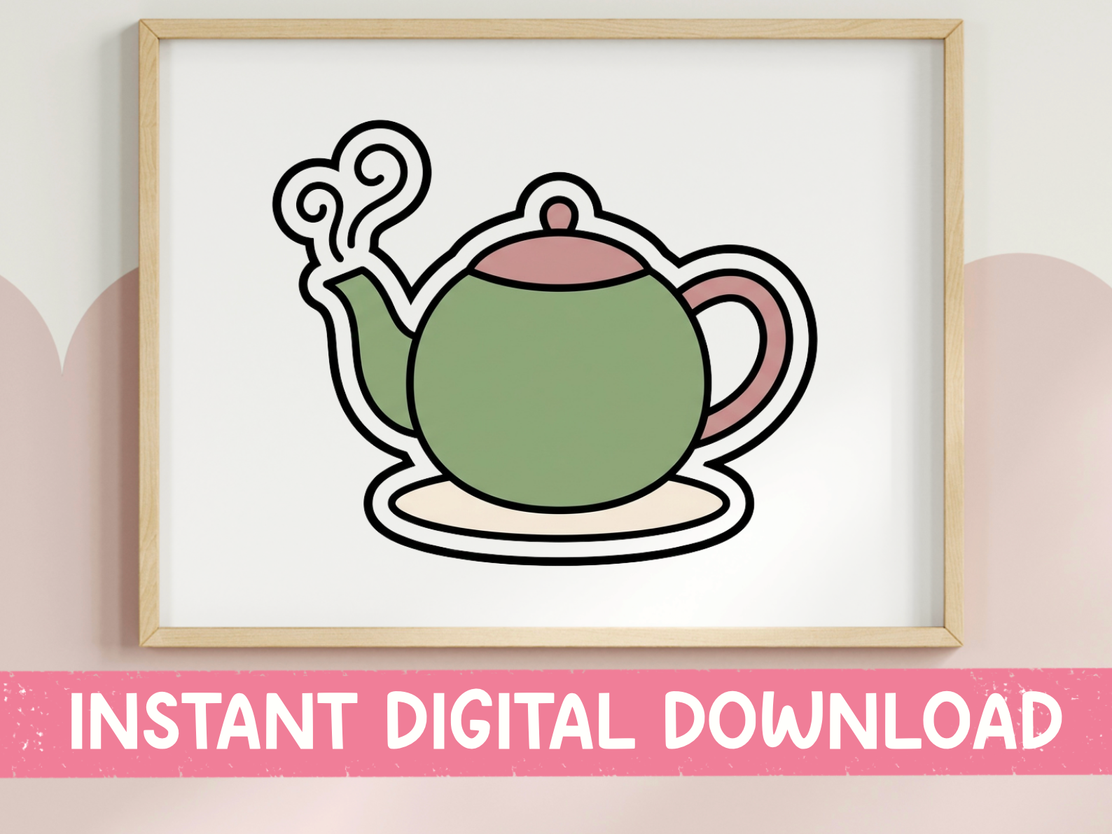 Tea Planner Stickers: Sage Teapot with Dusty Rose Details original product preview