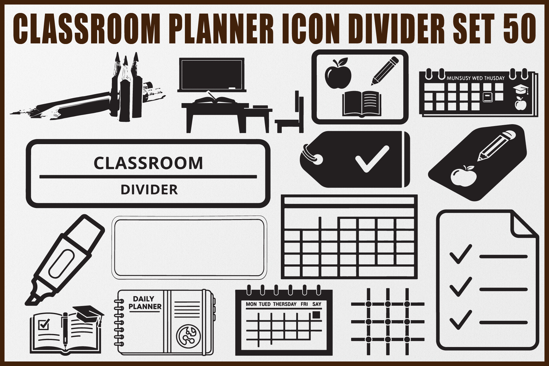 Teacher Planner Stickers: Classroom Planner Icon Divider Set