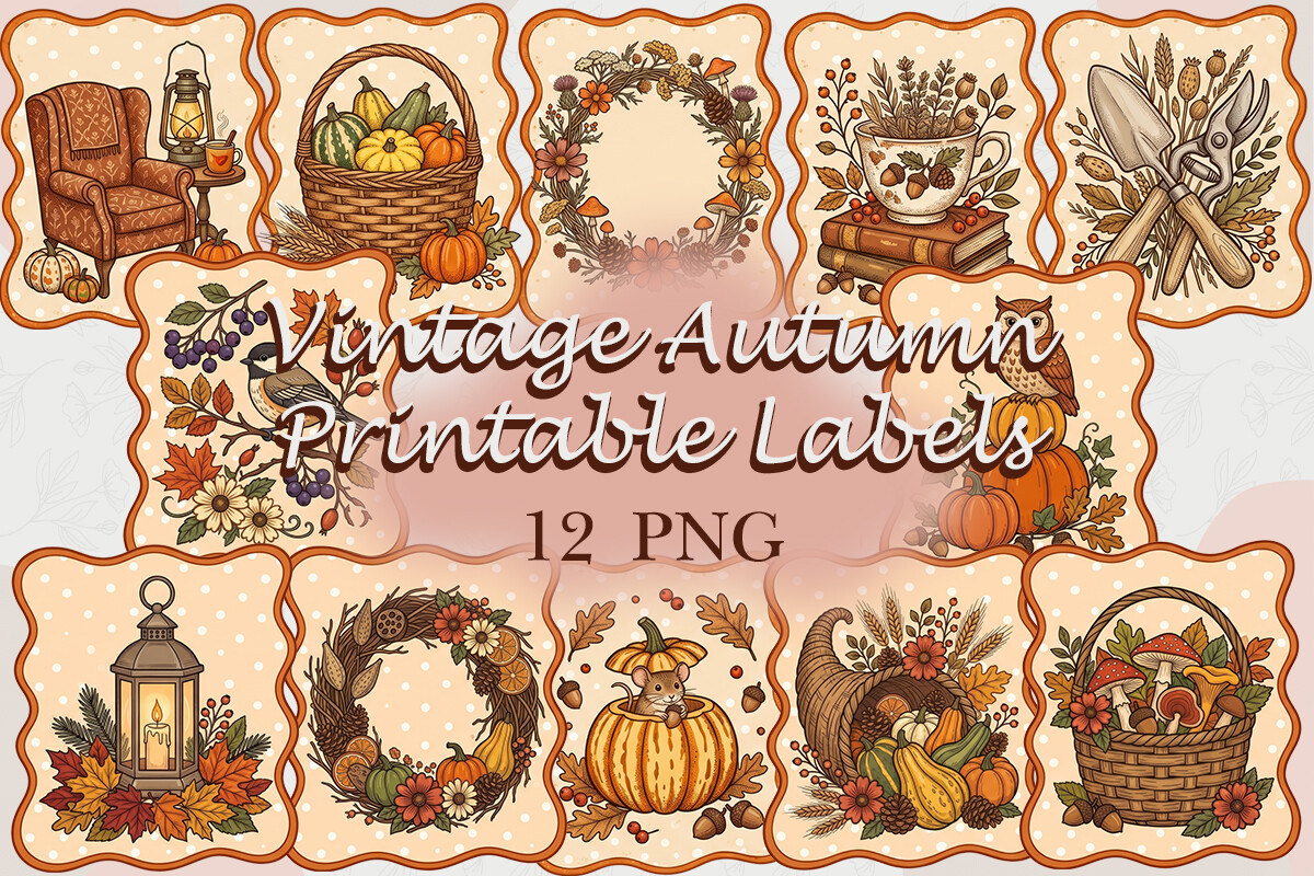 thanksgiving gift tags: Vintage Autumn Labels for Flat Gift Decorations original product preview