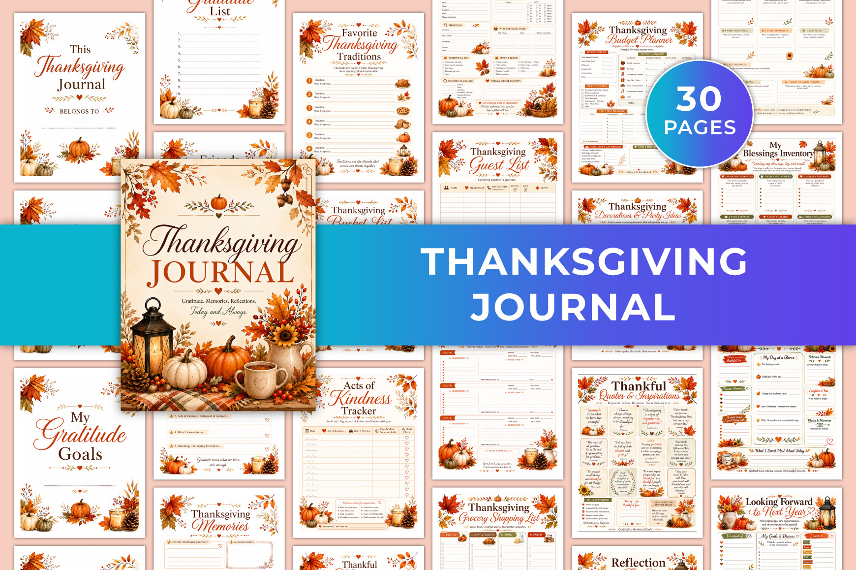 thanksgiving journal: A 30-Page Canva Journal for Gratitude and Family Memories original product preview