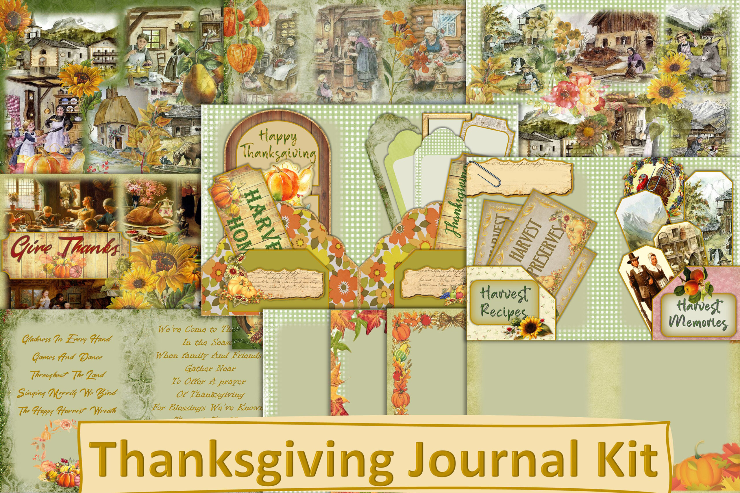 thanksgiving journal: A Vintage Thanksgiving Kit with Pockets and Collage Pages original product preview