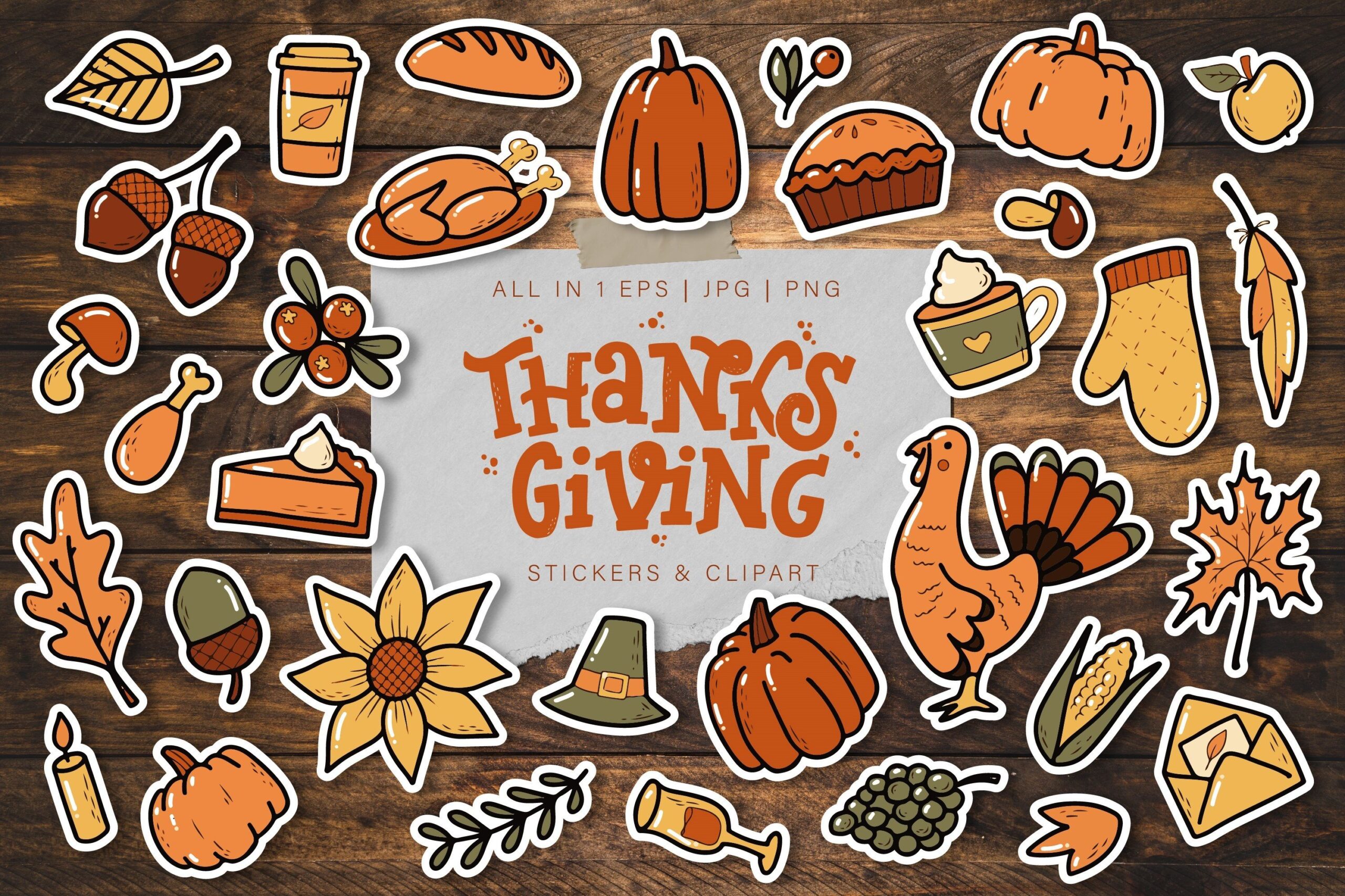 Thanksgiving Planner Stickers: 33 Thanksgiving Doodles with Individual and Sheet Files original product preview