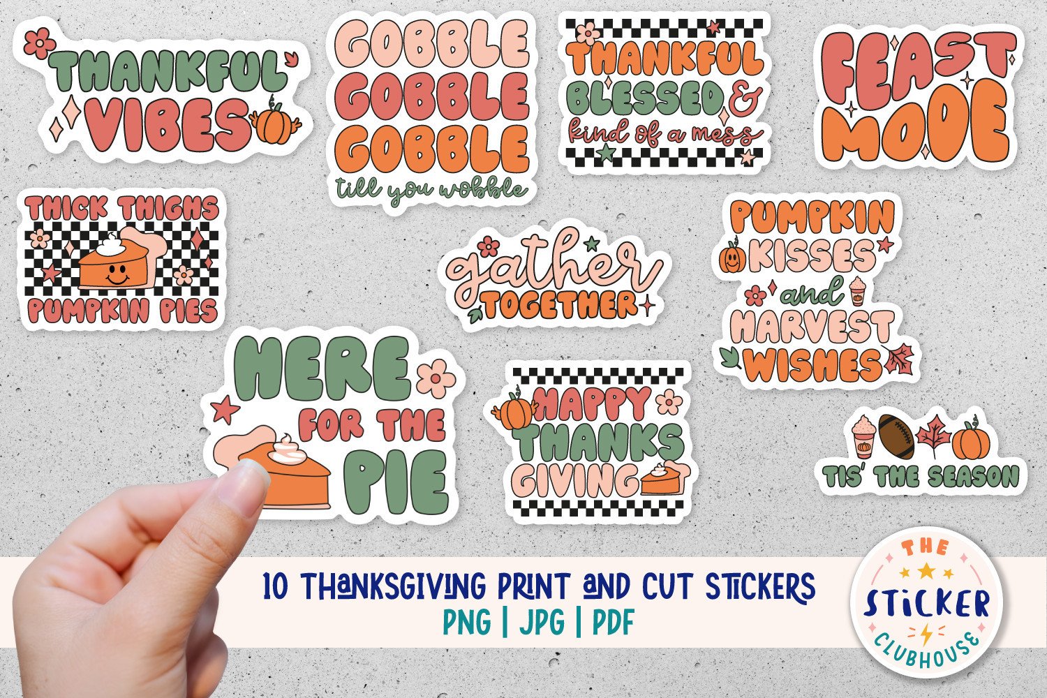 Thanksgiving Planner Stickers: Retro Thanksgiving Sayings with Hand-Cut Options original product preview