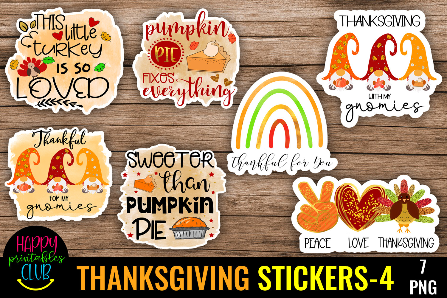 Thanksgiving Planner Stickers: Seven Printable Thanksgiving PNG Designs original product preview