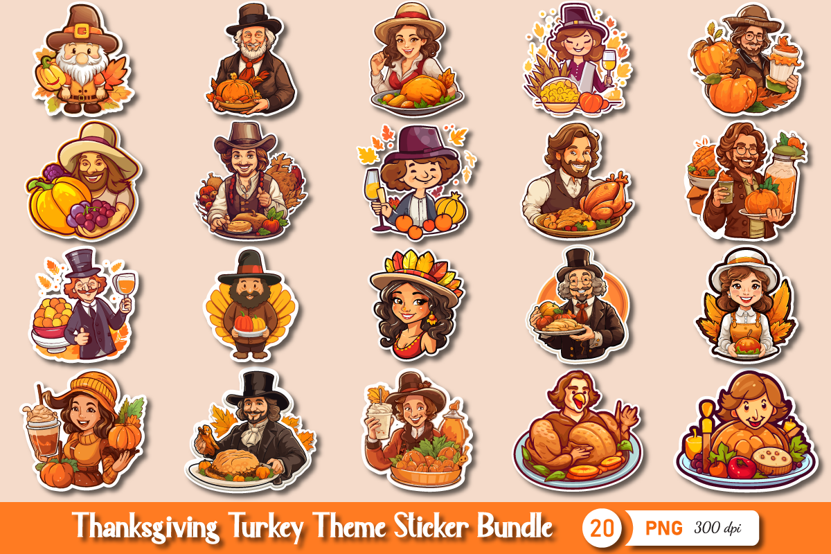 Thanksgiving Planner Stickers: 20 Turkey Designs for Holiday Journaling original product preview
