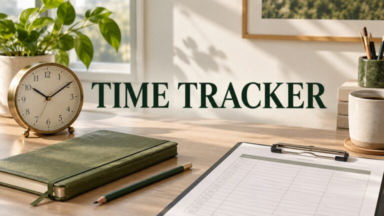 time tracker with realistic planner and thematic stationery