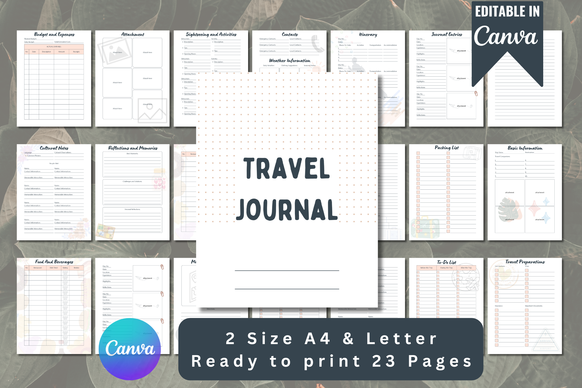 Travel Journal: The Grateful Studio: Editable 23-Page Travel Journal