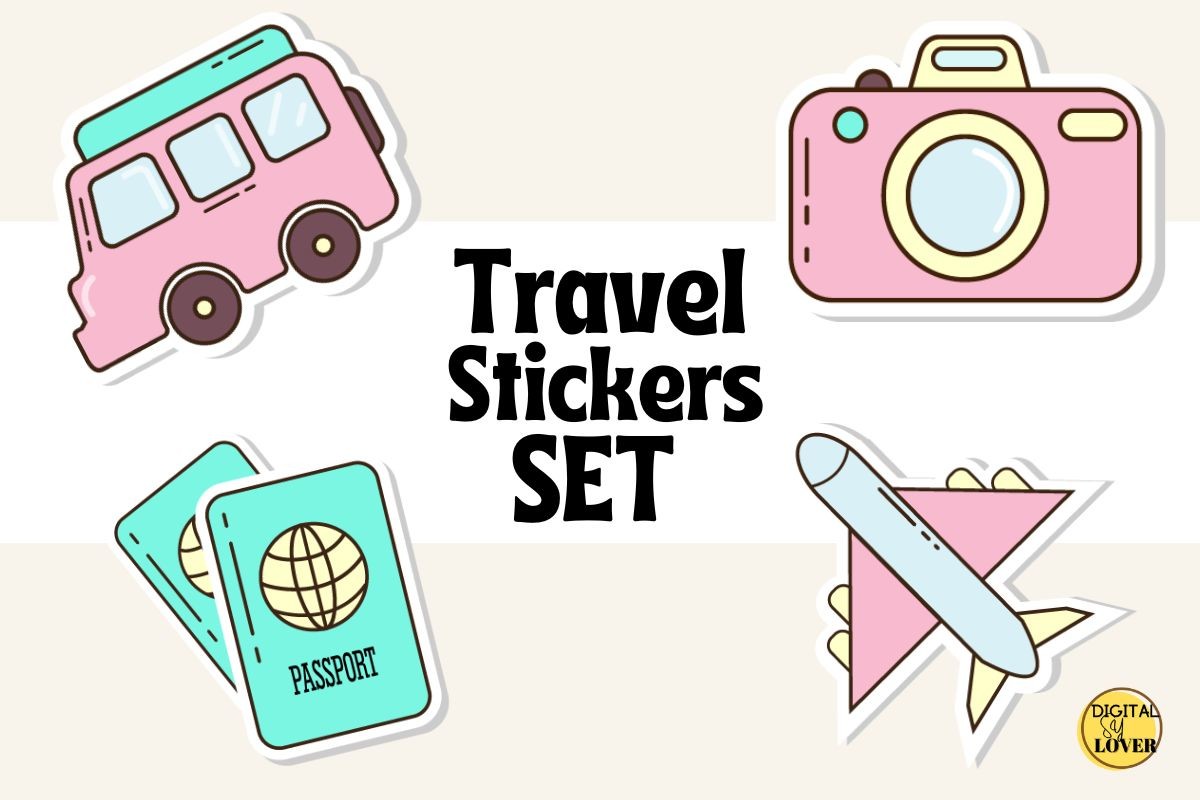 travel planner stickers: Transparent Digital Travel Motifs for Flexible Layouts original product preview