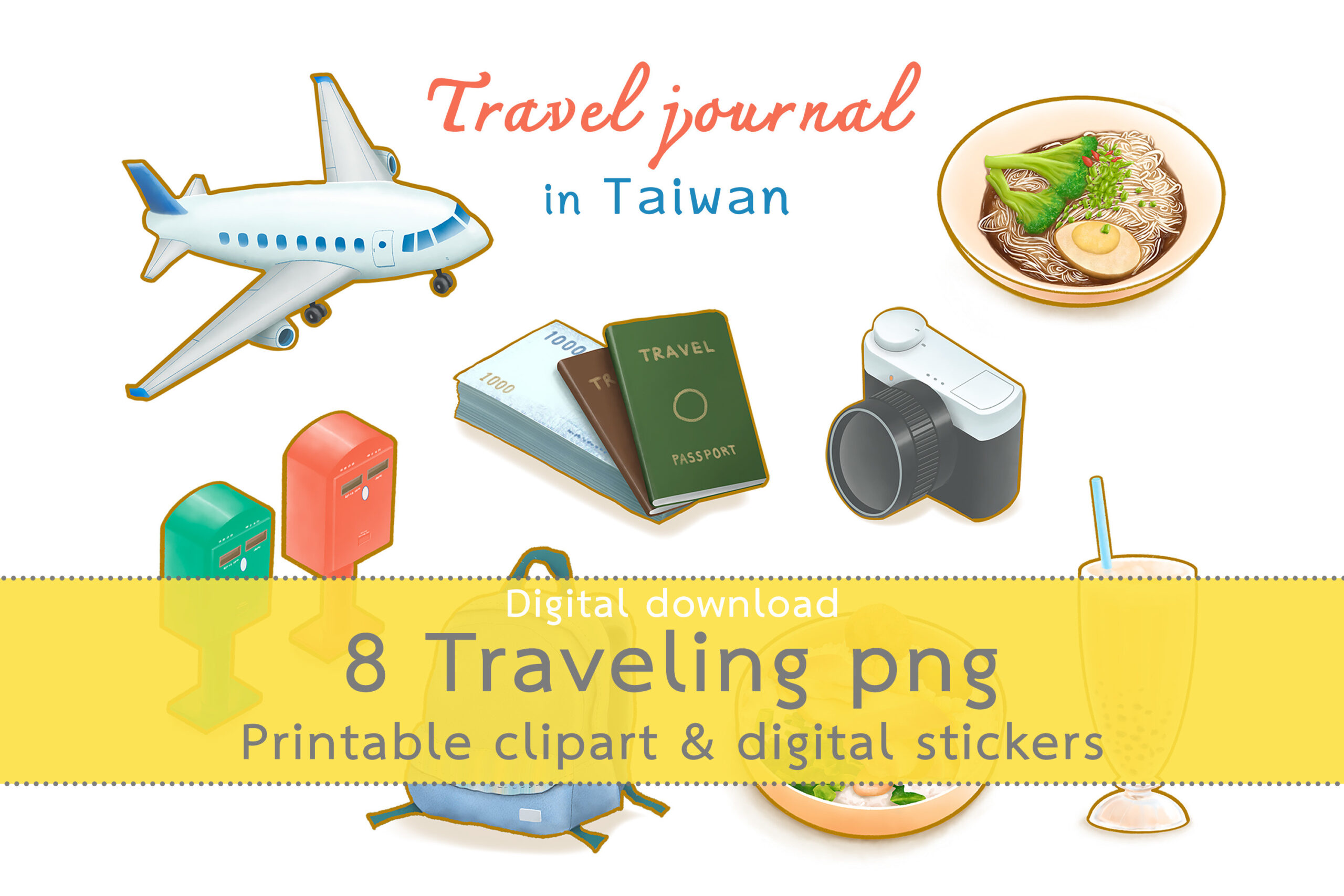 travel planner stickers: Eight Taiwan-Inspired Stickers in Print and Screen Resolutions original product preview