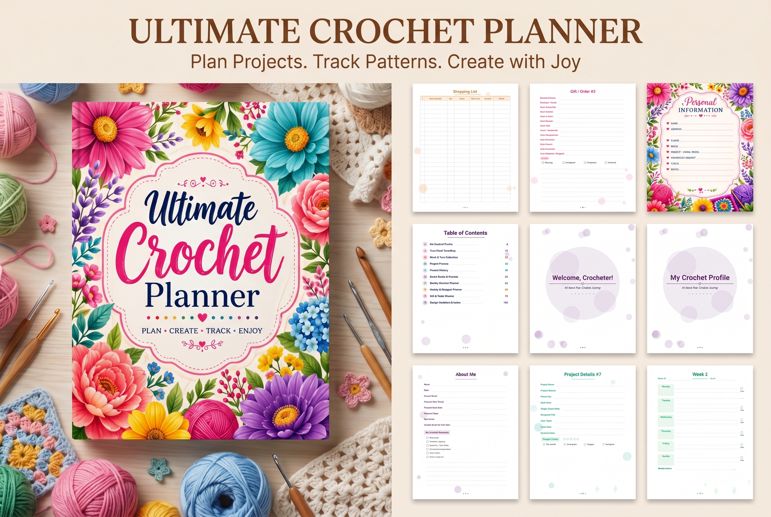 Crochet Planner: Comprehensive Crochet Planner with Canva Pages original product preview
