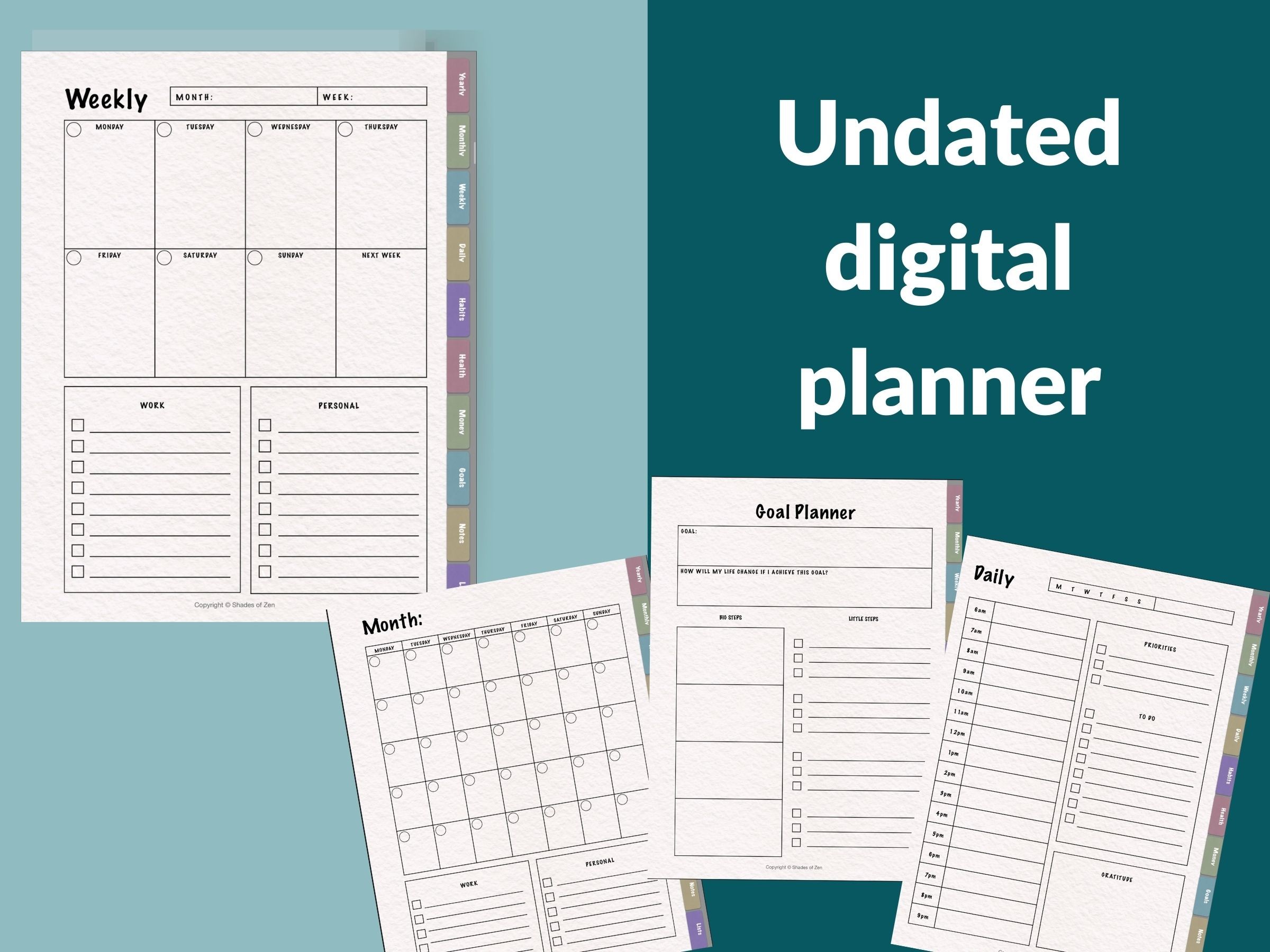 Undated Digital Planner: Undated Digital Planner by Shades of Zen