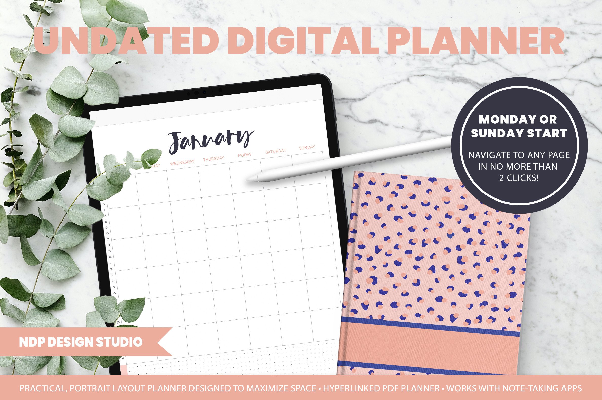 Undated Digital Planner: Undated Reusable Digital Planner by NDP Design Studio