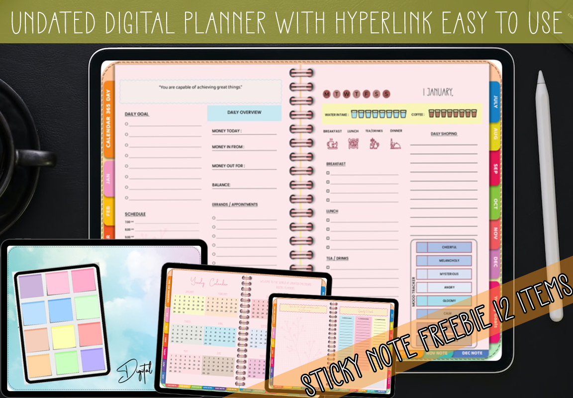 Undated Digital Planner: Undated Digital Planner: 365 Daily Pages