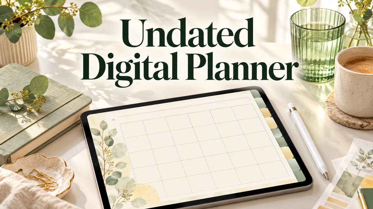 Undated Digital Planner with realistic planner and themed desk accessories