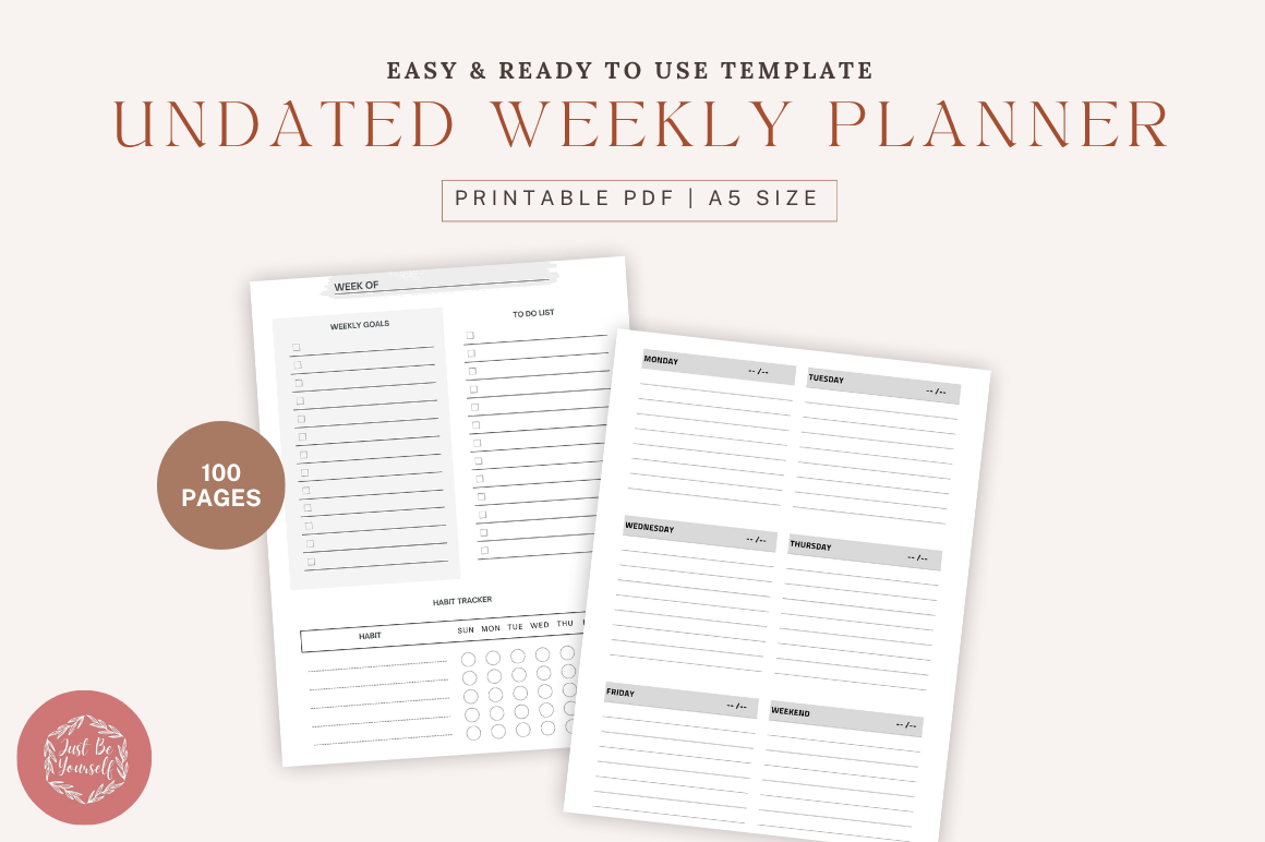 Undated Printable Planner: Undated A5 Daily & Weekly Planner