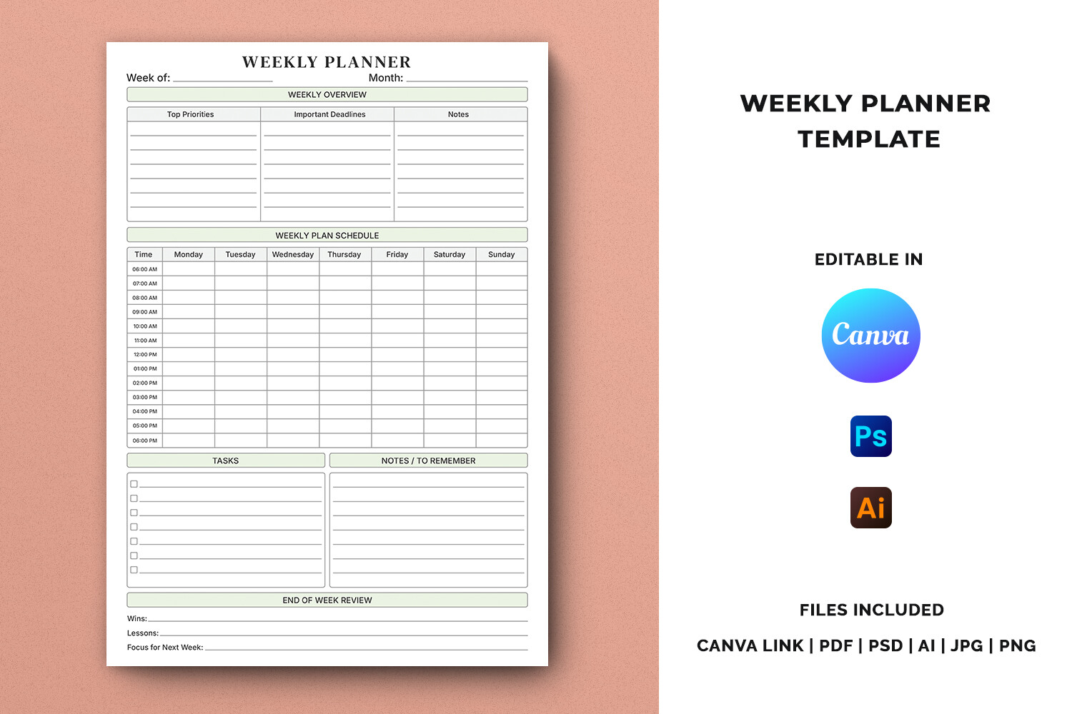 Undated Printable Planner: Undated Weekly Planner Template by Pugazh Logan