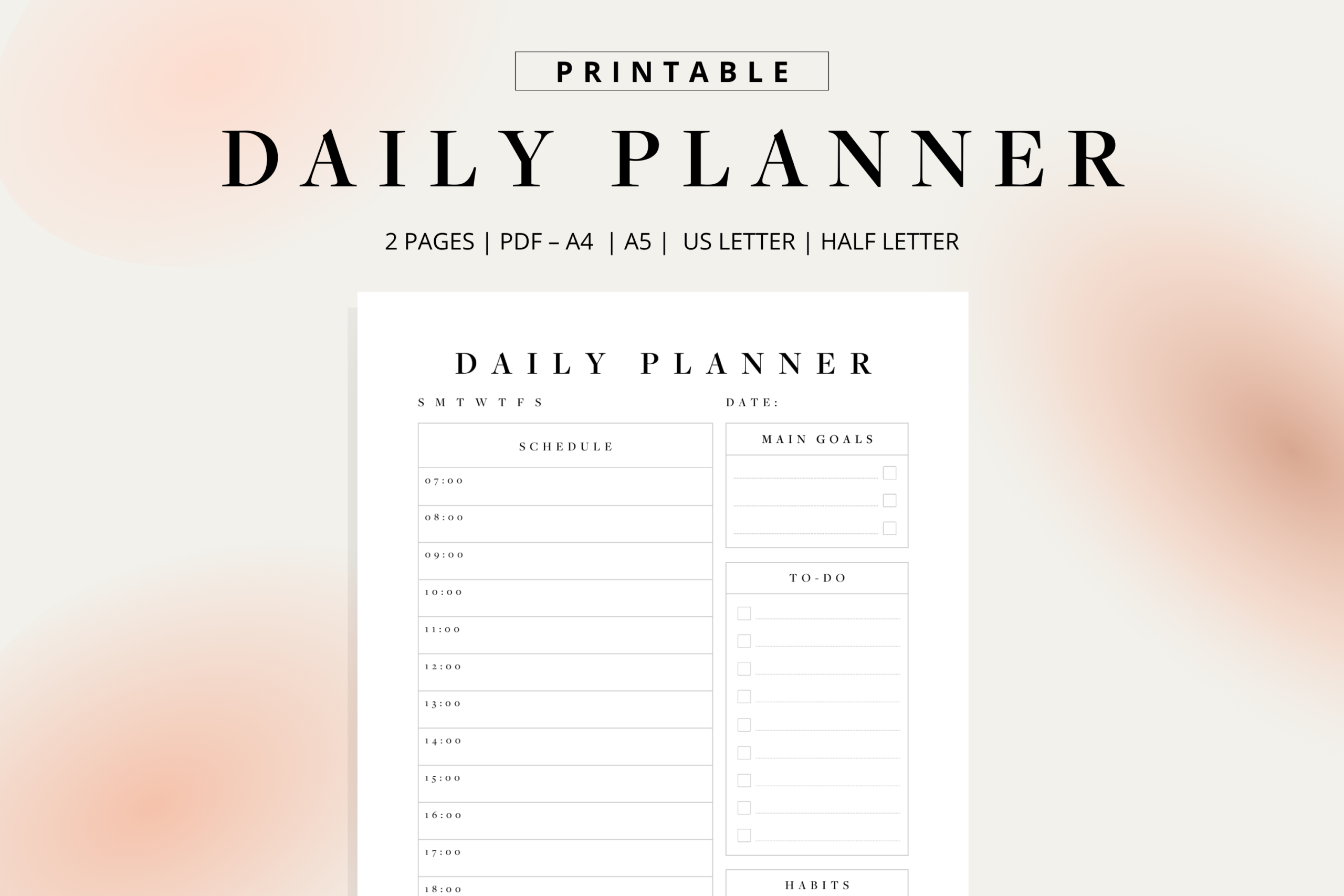 Undated Printable Planner: Undated Minimal Daily Planner by Lazy and Busy