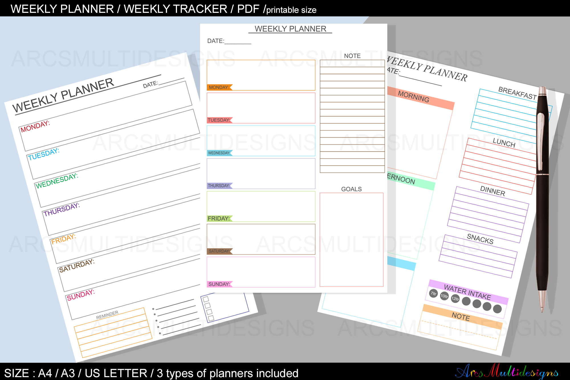 Undated Printable Planner: Weekly Planner Printable by Arcs Multidesigns