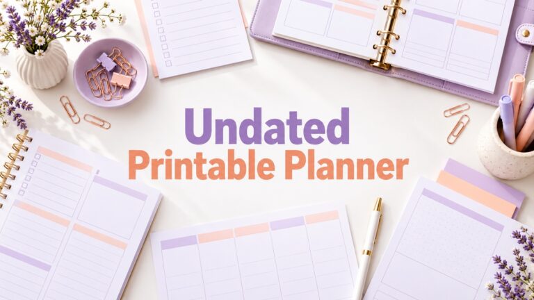 Undated Printable Planner with realistic planner and themed objects