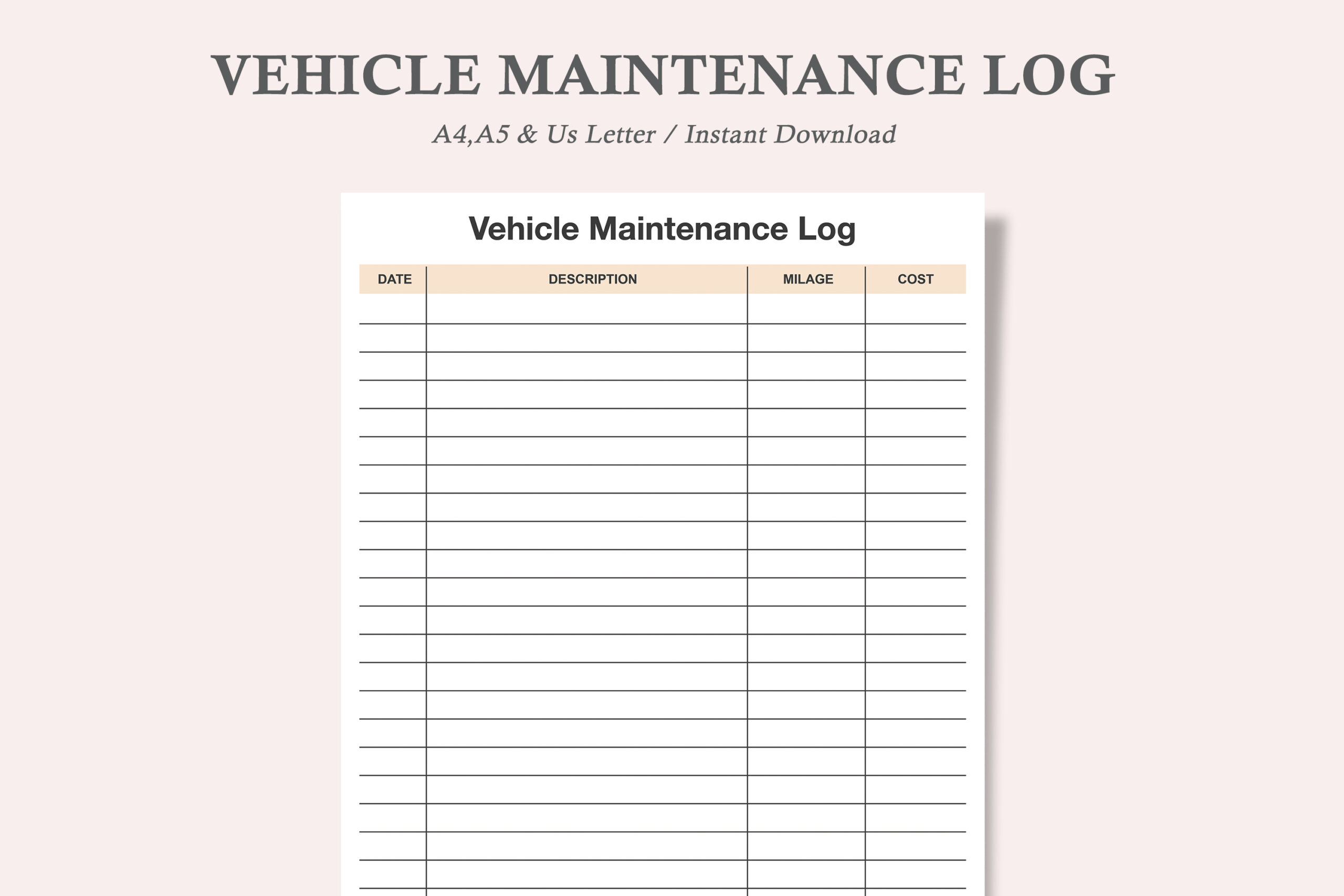 Vehicle Maintenance Log: A Single Service Form in A4, A5 and Letter original product preview