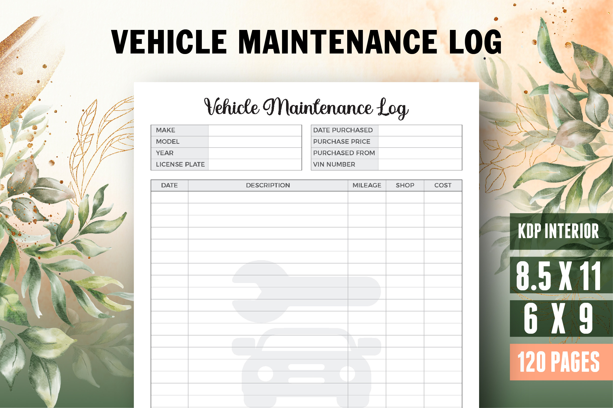 Vehicle Maintenance Log: A 120-Page Logbook with Illustrator Source Files original product preview